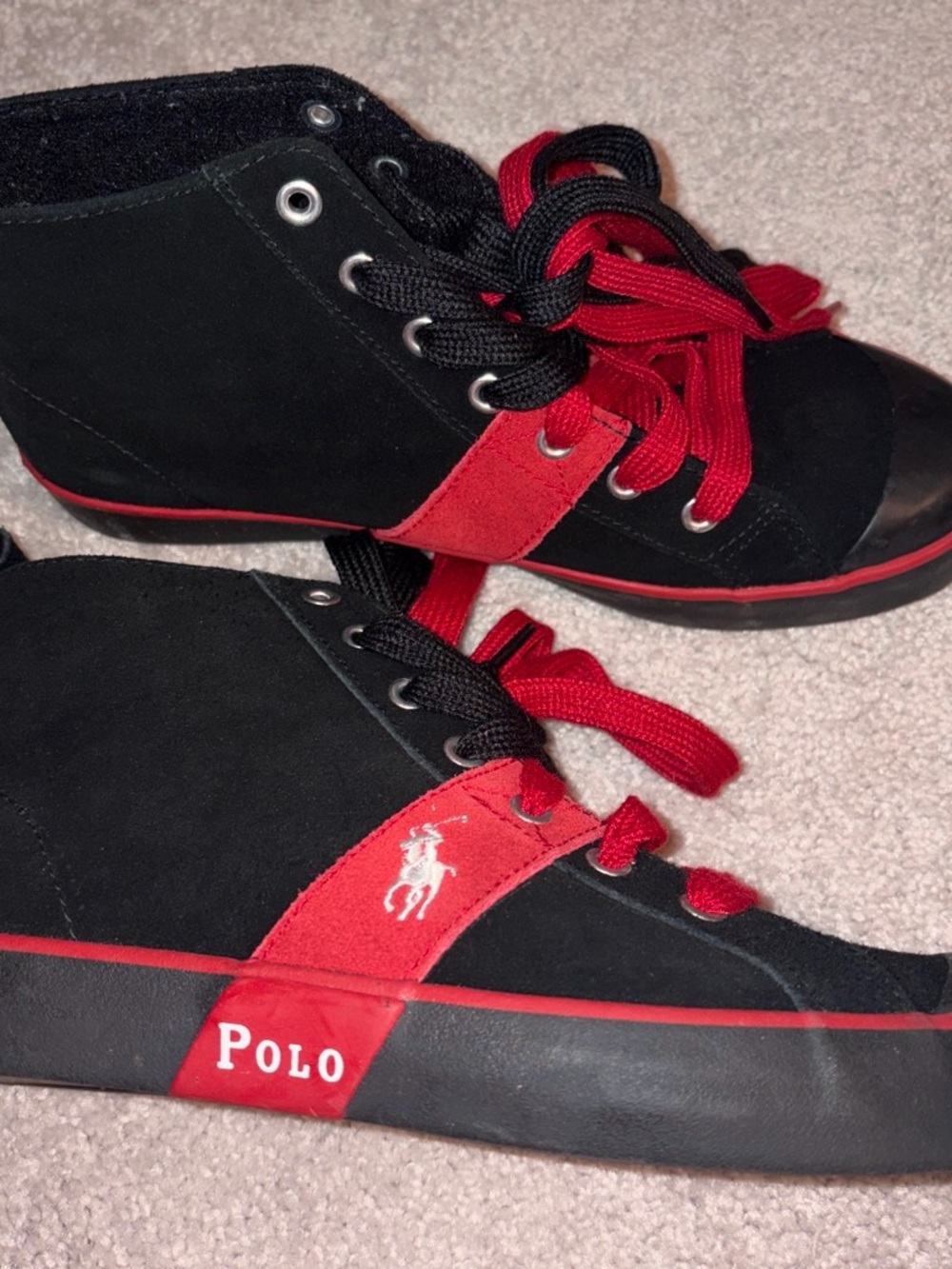 Polo by Ralph Lauren Black and Red Mid-Top Sneakers